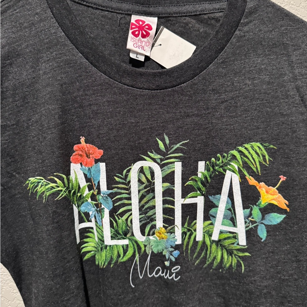 Maui Charcoal T-Shirt with Floral Design